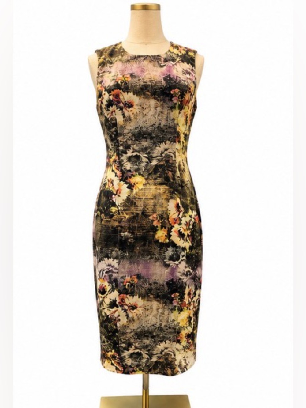 Nicole Miller New York Floral Sheath Dress Size 6 Sleeveless Lace Back Midi